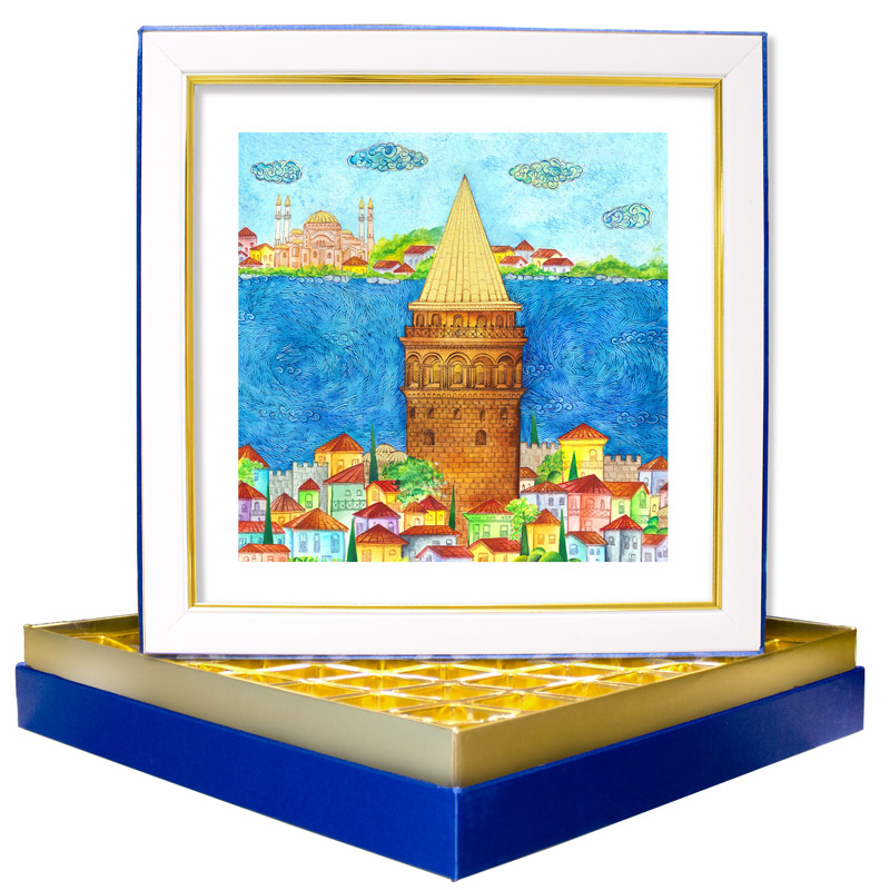 Minyatür Galata Kulesi Modern Çerçeveli Çikolata Kutusu